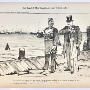 [Original lithograph/lithografie by Johan Braakensiek] Het Engelsch Noord-Zeeeskaer voor Swinemunde, 3 September 1905, 1 pp.