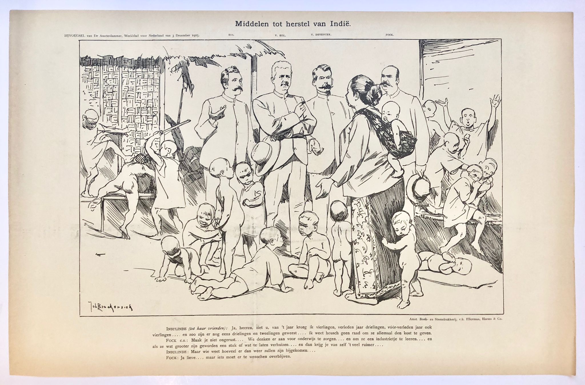 [Original lithograph/lithografie by Johan Braakensiek] Middelen tot herstel van Indië, 3 December 1905, 1 pp.