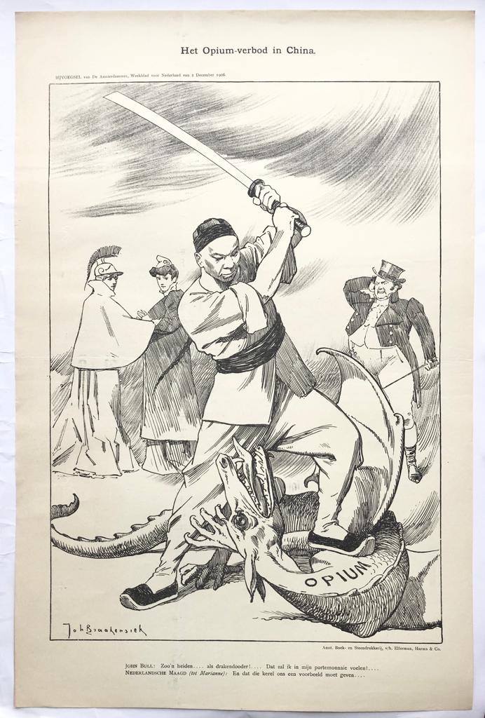 [Original lithograph/lithografie by Johan Braakensiek] Het Opium-verbod in China, 2 December 1906, 1 pp.