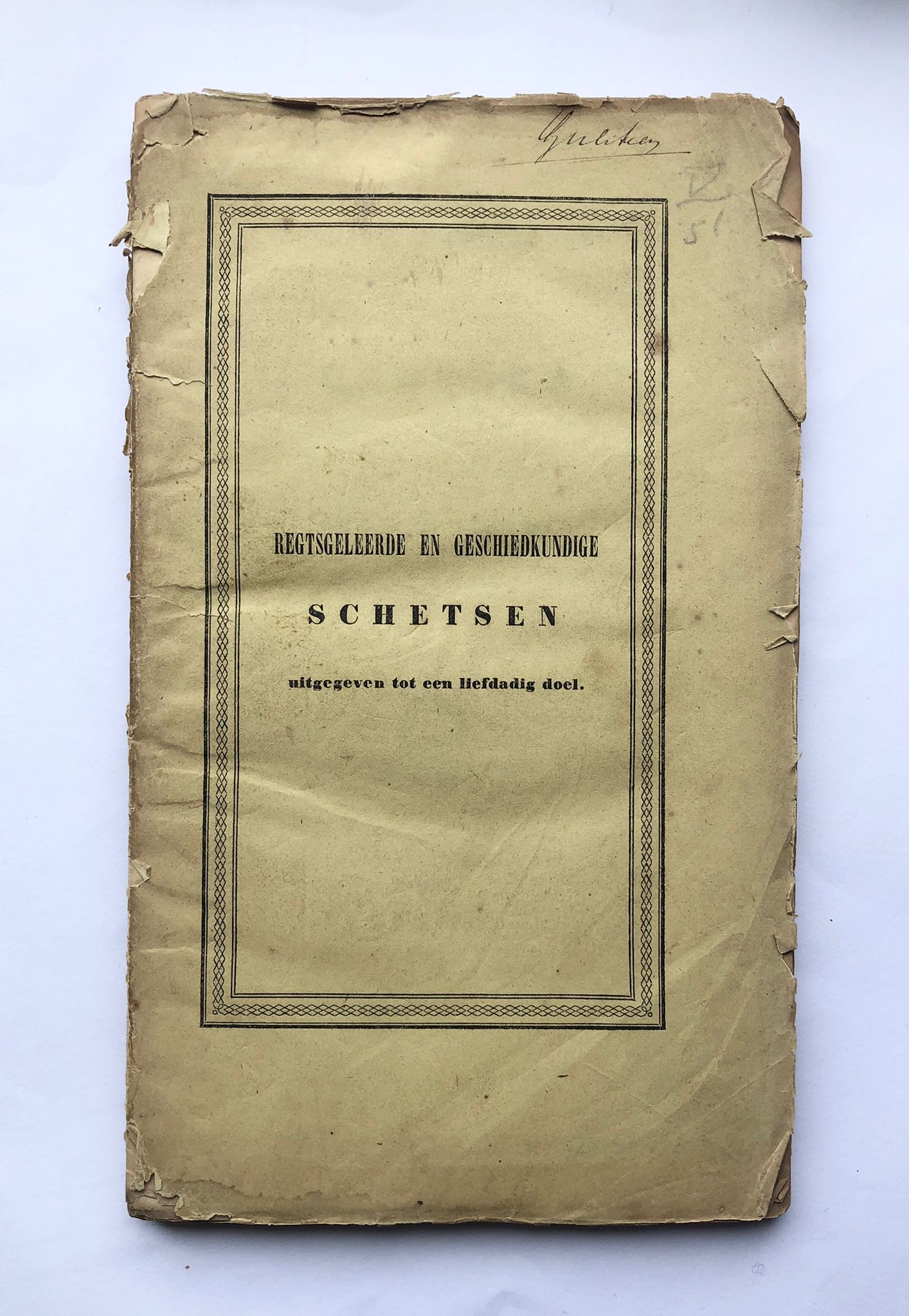 [Friesland, Sneek] Regtsgeleerde en geschiedkundige schetsen uitgegeven tot een liefdadig doel, J. F. van Druten, Sneek, 1844, 163 pp.