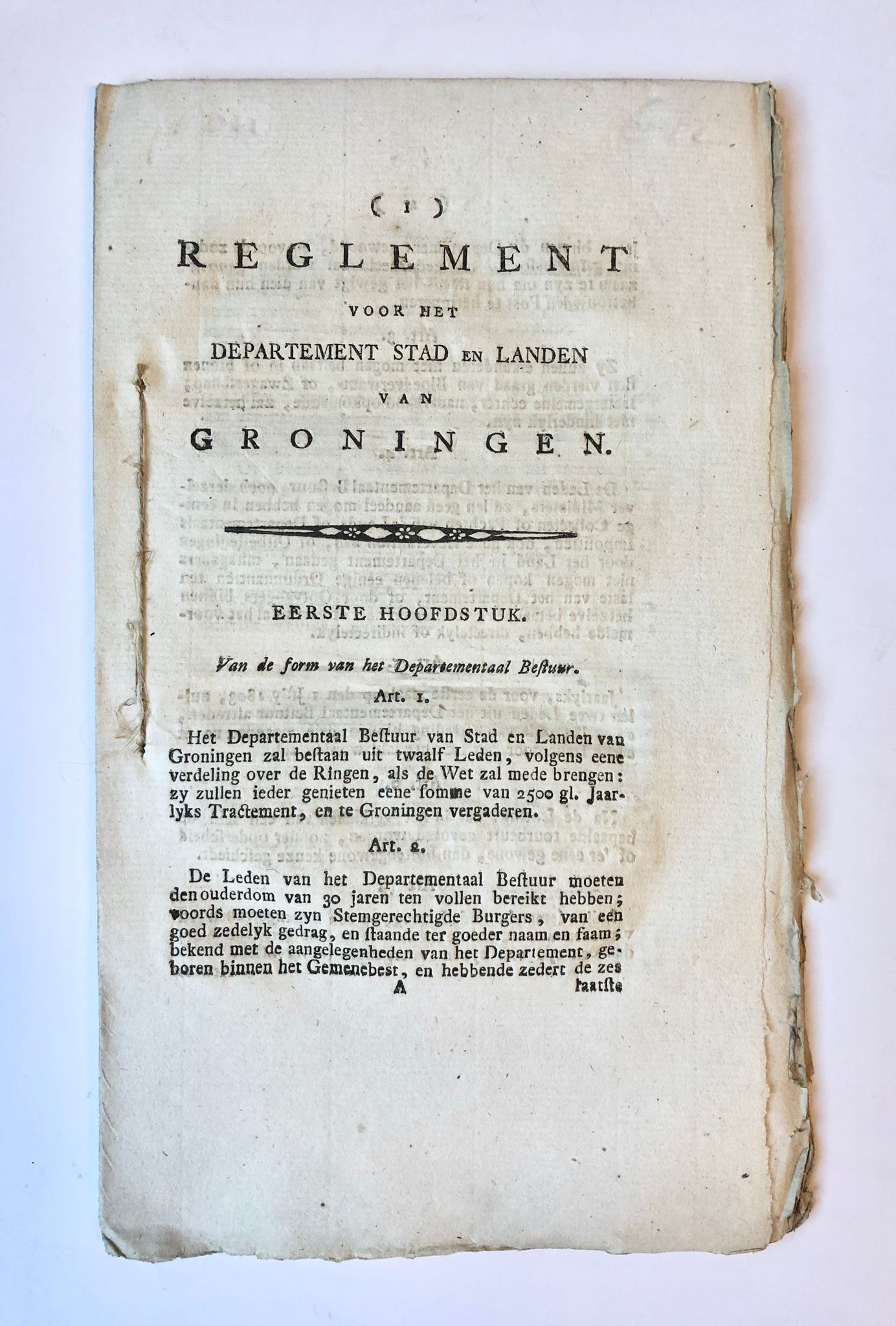 [Groningen, Batavian Republic, [1802]] Reglement voor het departement Stad en Landen van Groningen, [s.n., s.l. [1802], 32 pp.