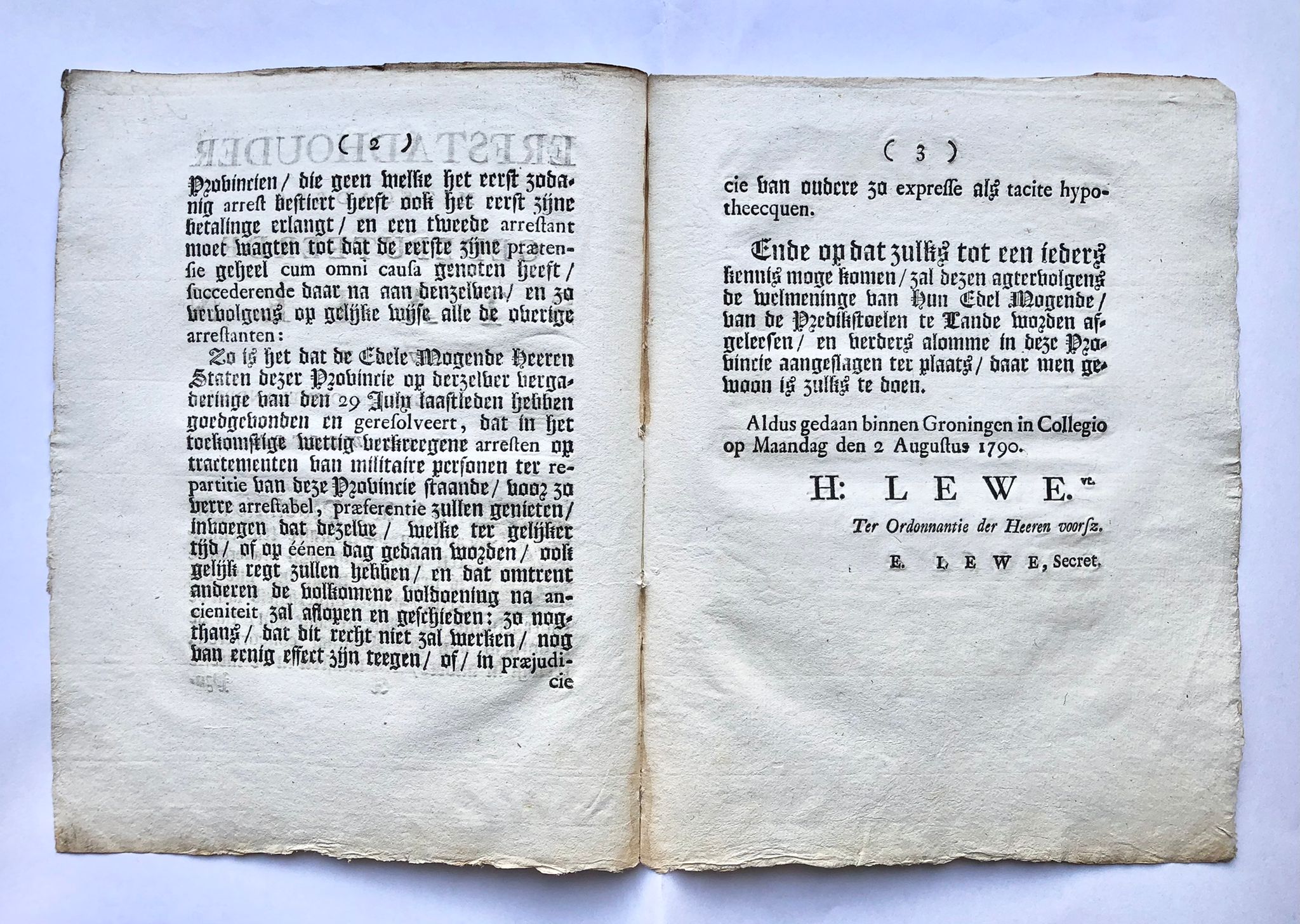 [Groningen, Military, 1790] Erfstadhouder mitsgaders gedeputeerde Staten van Stad Groningen en Ommelanden, doen te weeten, No. 77, 1790, 3 pp.