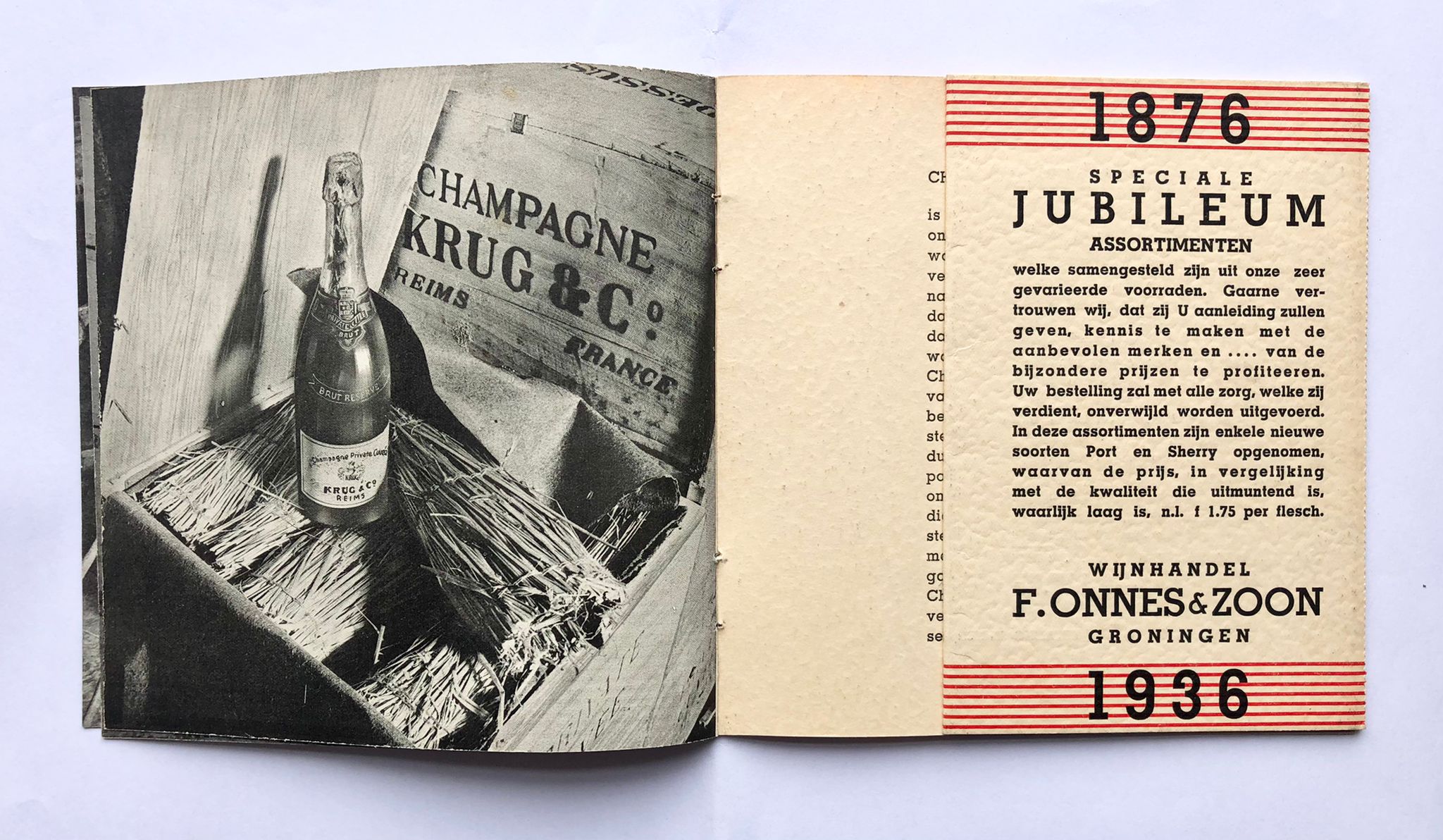[Groningen, drinks, dranken, wijnhandel 1936] 60 Jaren, 1876-1936, Wijnhandel F. Onnes & Zoon, Groningen, 15 pp.