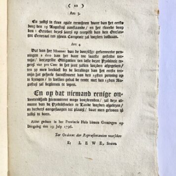 [Groningen] Vryheid, Gelykheid, De Repræsentanten van het Volk van Stad en Lande aan allen, die geene, welke deze zullen zien en horen lezen, Heil en Broederschap, 21 pp.