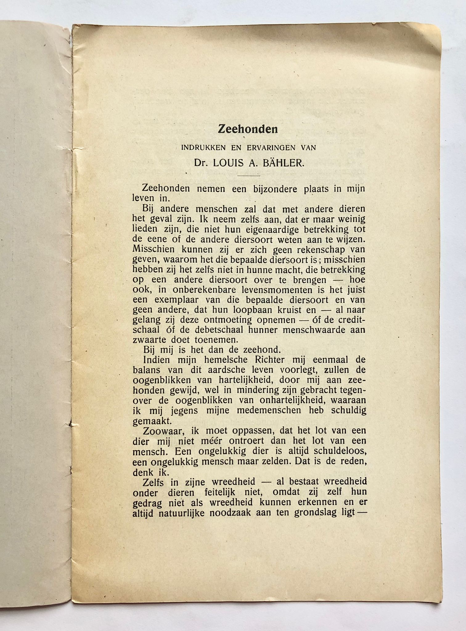 [Schiermonnikoog] Zeehonden indrukken en ervaringen, Overdruk uit het maandblad ,,Dierenbescherming”, [s-Gravenhage, 1920], 12 pp.