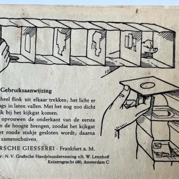 [Printing press, Boekdrukkunst, 1940] Uittrek-kijkdoos 'Funfhundert Jahre Buchruckerkunst 1440-1940, uber hundert Jahre Bauersche Gieszerei Frankfurt a. M.'.