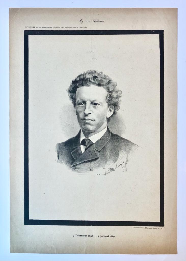 [Original lithograph/lithografie by Johan Braakensiek] Tj. van Holkema, 11 Januari 1891, 1 pp.