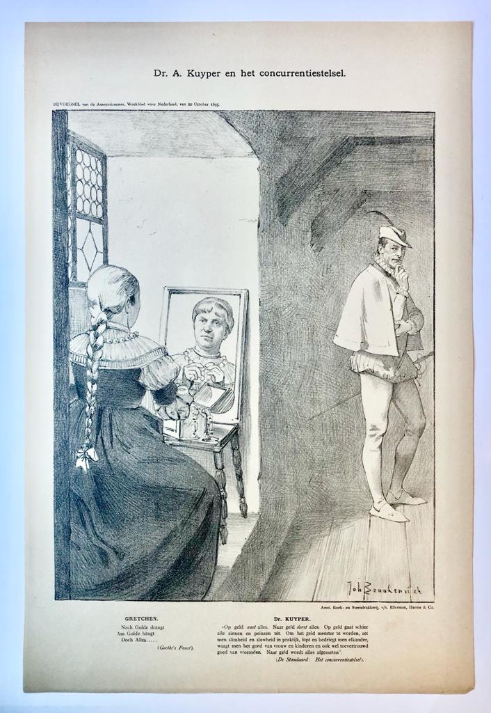 Braakensiek, Johan (1858-1940) - [Original lithograph/lithografie by Johan Braakensiek] Dr. A. Kuyper en het concurrentiestelsel, 20 October 1895, 1 pp.