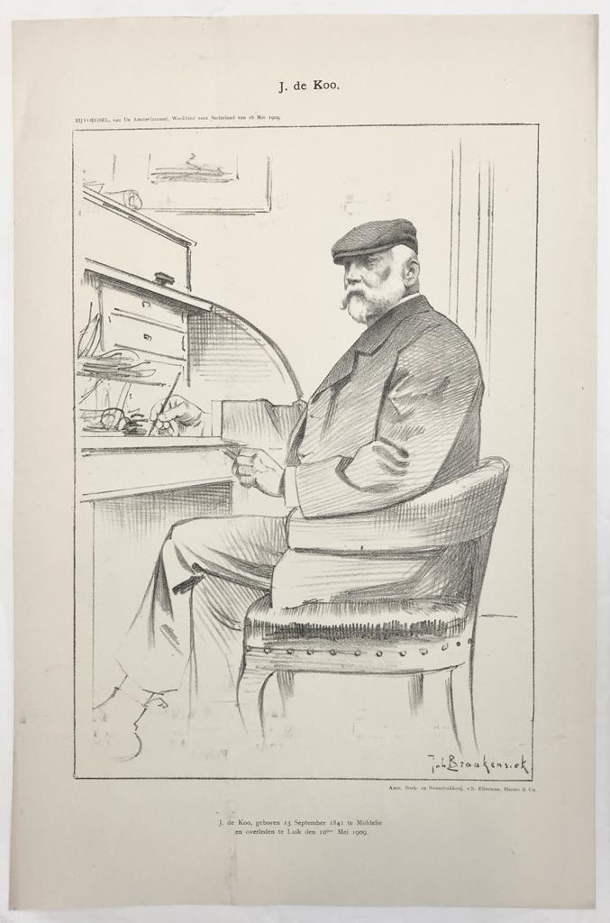 [Original lithograph/lithografie by Johan Braakensiek] J. de Koo, 16 Mei 1909, 1 pp.
