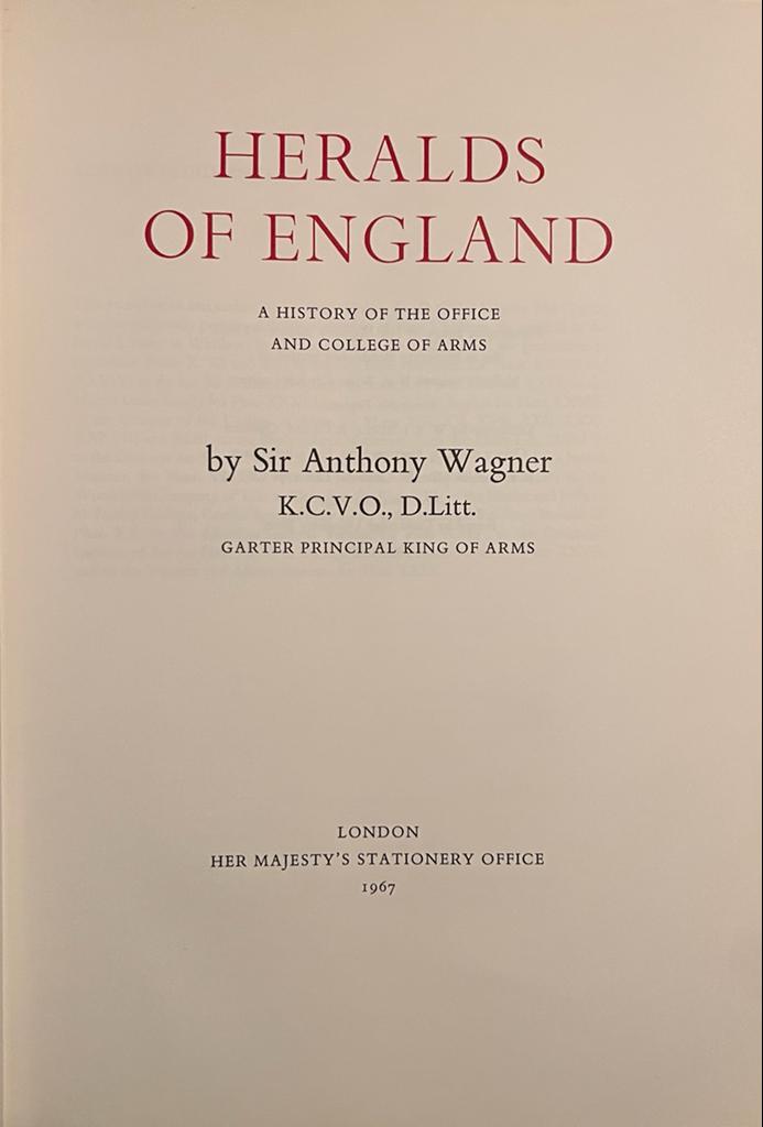 [Heraldry 1967] Heralds of Engeland, A history of the office and college of arms. London 1970, 609 pp.