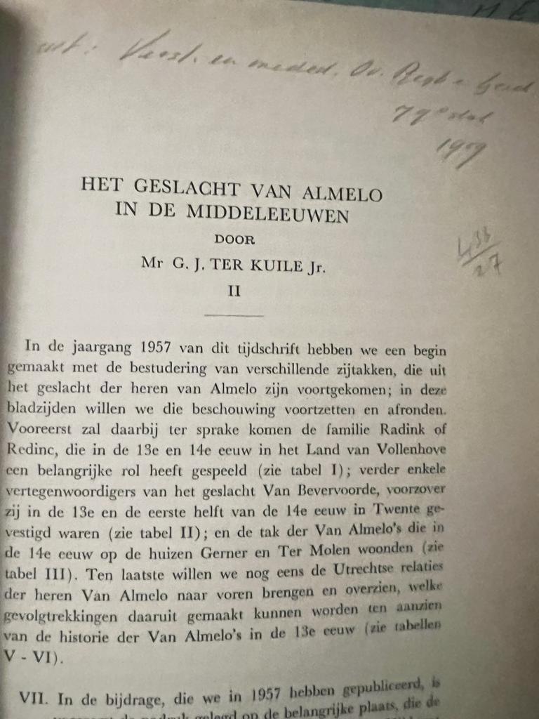 Het geslacht van Almelo in de middeleeuwen I en II. Overdruk M.O.R.G. (1957 - 1959), 43 p.