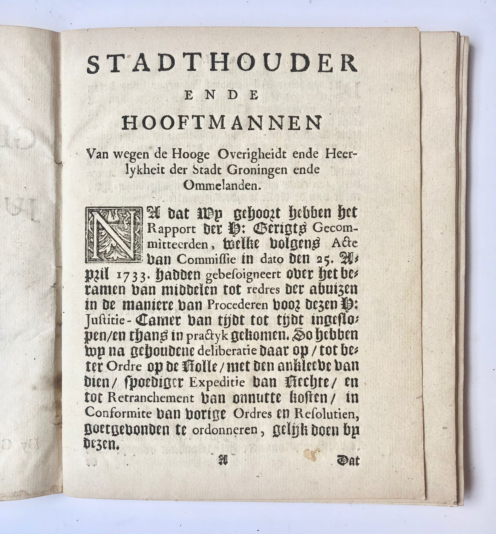 [Groningen, 1734] Nadere dispositie op de Gerigts Rolle, voor de hoge Justitie Kamer, tot kortere Expeditie der proceduren. By Gesina Elama, te Groningen, 1734, 31 pp.