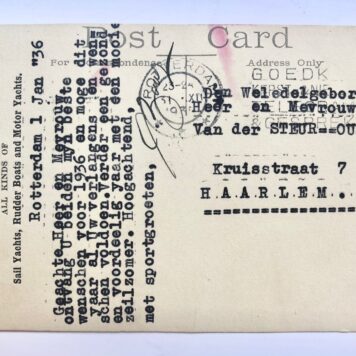 [Postcards, sailing, yacht, 1939] Twee p.r.-prentbriefkaarten van jachtwerf C. Zaal te Rotterdam, 1939, 1936.