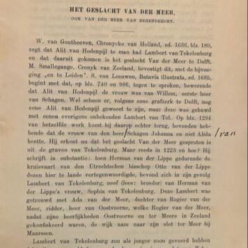 Het geslacht Van der Meer, ook Van der Meer de Berendrecht. Z.p. z.j., 37 p.