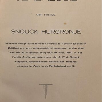 Genealogie der familie Snouck Hurgronje. [Venlo 1924], 69 p., geb.