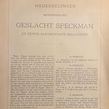 Mededeelingen betreffende het geslacht Speckman en eenige aanverwante geslachten. Deventer z.j., 14 p.