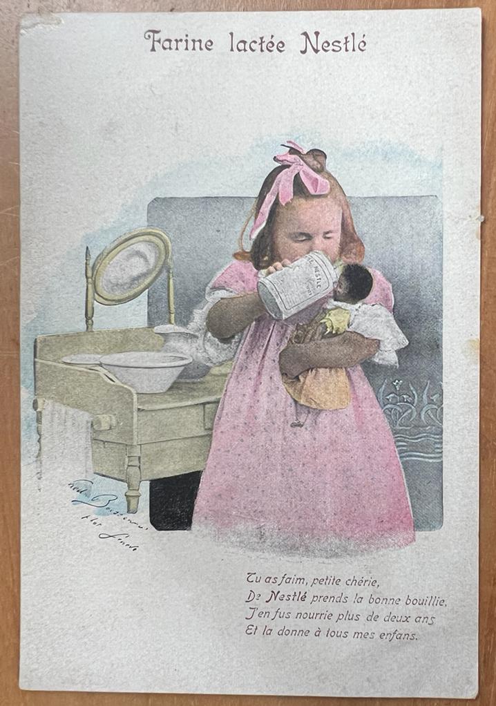 [Two vintage cards, Nestle] Farine Lactée Nestlé Advertisement. Vintage prints. Each 160 x 110 mm.