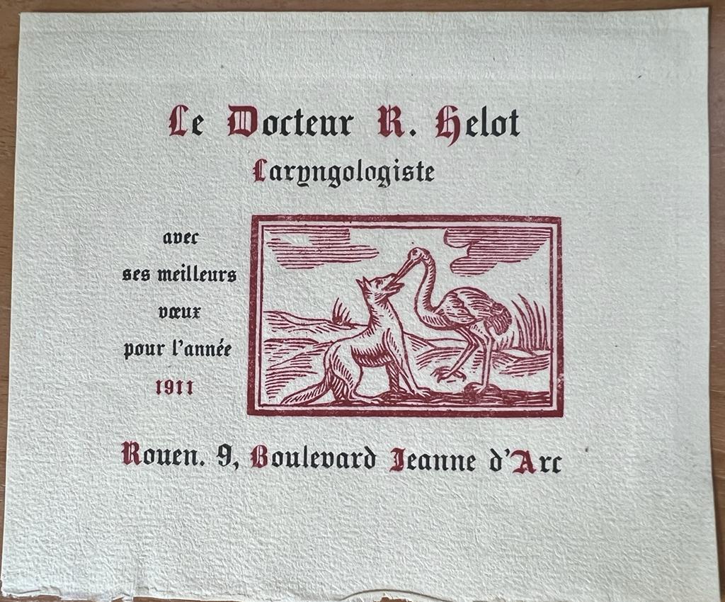 [Vintage card, 1910] Le docteur R. Helot Laryngologiste, avec ses meilleurs voeux pour l' année 1911, Rouen, 9, Boulevard Jeanne d' Arc. 1 p.