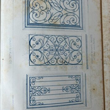 Les metaux ouvres. Balcons, rampes, marquises, grilles, portes (......) fonte, etc. quatrieme annee, Paris, Storck 1885, half leather, back repaired.