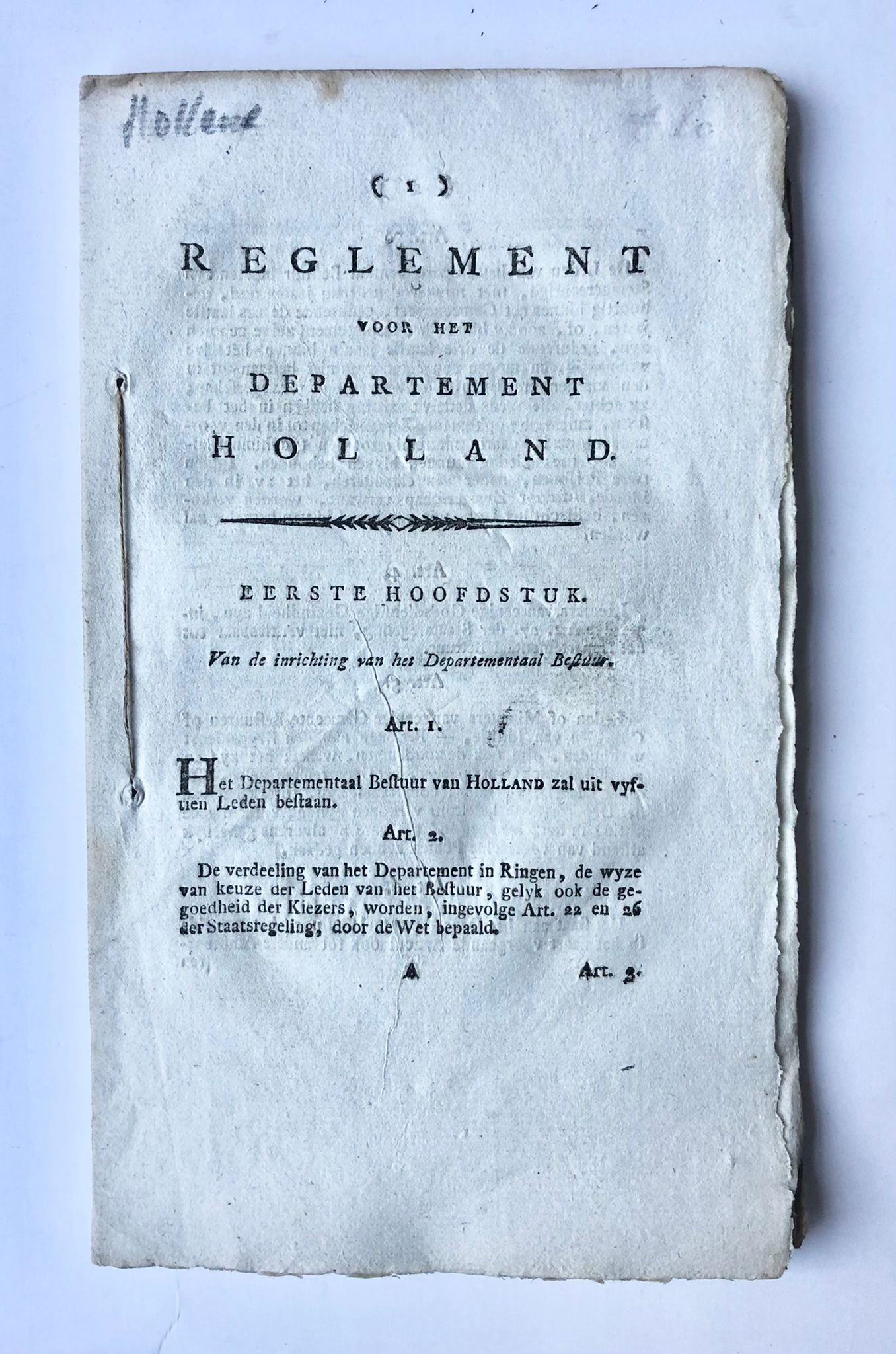 [Book, Batavian Republic, [1802]] Reglement voor het departement Holland, [s.l., s.d.], 61 pp.