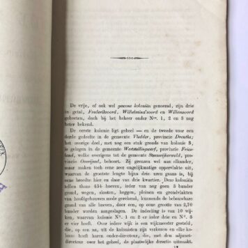 [Drenthe, Wateren] De toestand van de Vrije Koloniën en het instituut te Wateren, bij de afscheiding der gestichten van de goederen der Maatschappij van Weldadigheid, in 1859, H. ten Brink, Meppel, 1859, 60 pp.