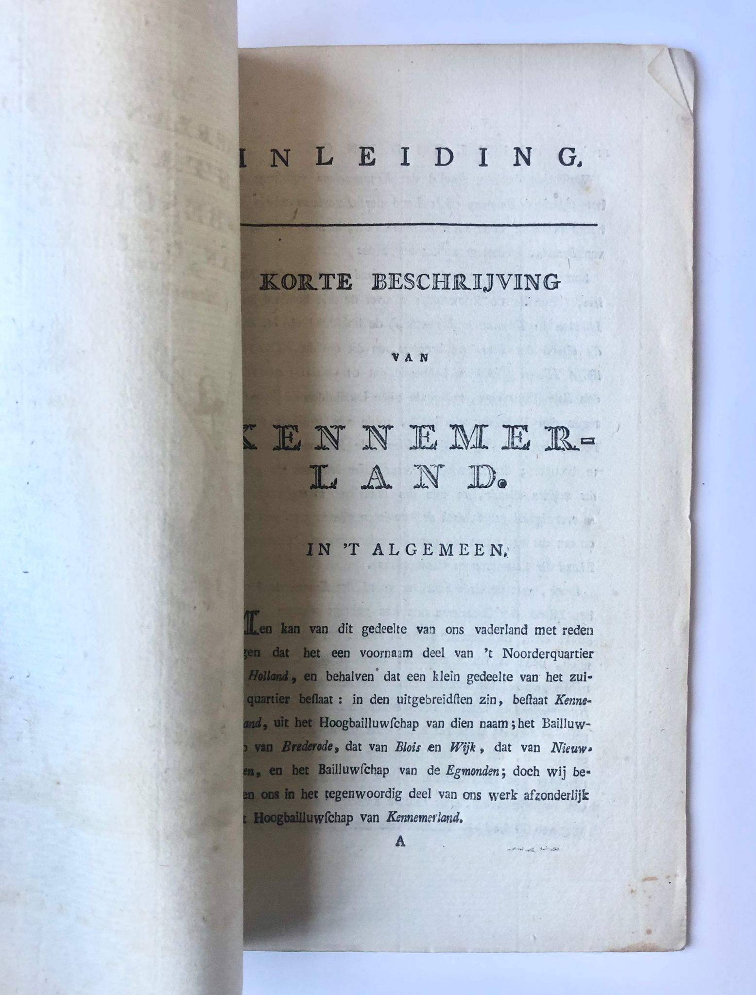 [Original edition Ollefen, Kennemerland 1796] De Nederlandsche Stad- en Dorps-beschrijver; door L. van Ollefen, IV. Deel, Kennemerland, Bij H. A. Banse, Amsterdam, 1796, 15 pp.