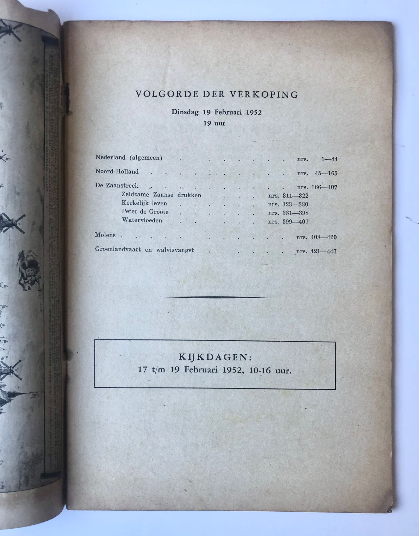 [Auction catalogue, Veiling, 1952] Veiling van boeken en prenten over de Zaanstreek en over andere delen van Noord-Holland. Dinsdag 19 Februari 1952 19 uur, J. L. Beijers N.V. Utrecht, 47 pp.