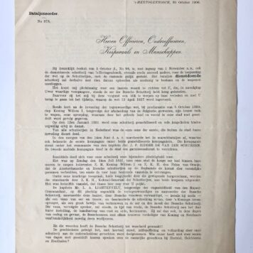 [Military, printed letter 1906] Gedrukte brief van Jos van der Steen, commandant van de schutterij te 's Hertogenbosch, betr. opheffing van de schutterij aldaar, d.d. 's Hertogenbosch 1906. 2 pag.