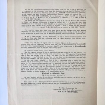 [Military, printed letter 1906] Gedrukte brief van Jos van der Steen, commandant van de schutterij te 's Hertogenbosch, betr. opheffing van de schutterij aldaar, d.d. 's Hertogenbosch 1906. 2 pag.
