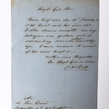[Manuscript 1861] Briefje van J.? T. Ortt aan F.W. Conrad, d.d. Middelburg 1861, manuscript, 1 pag.