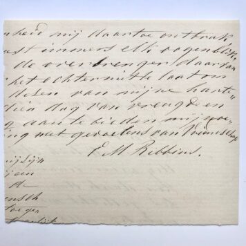 [Manuscript, autograph] Fragment van brief met handtekening E.M. Ribbius, manuscript, 19e eeuws.