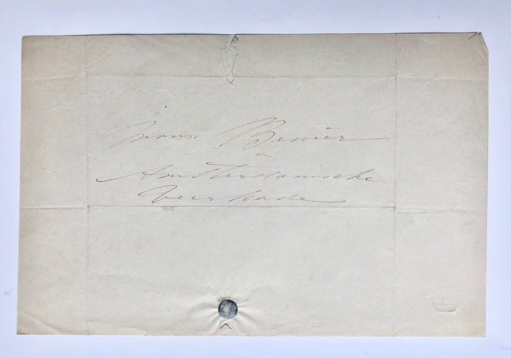 [Manuscript 1854] Briefje van Johanna Aarssen aan de heer Benier, d.d. Leiden 1854, manuscript, 1 pag.