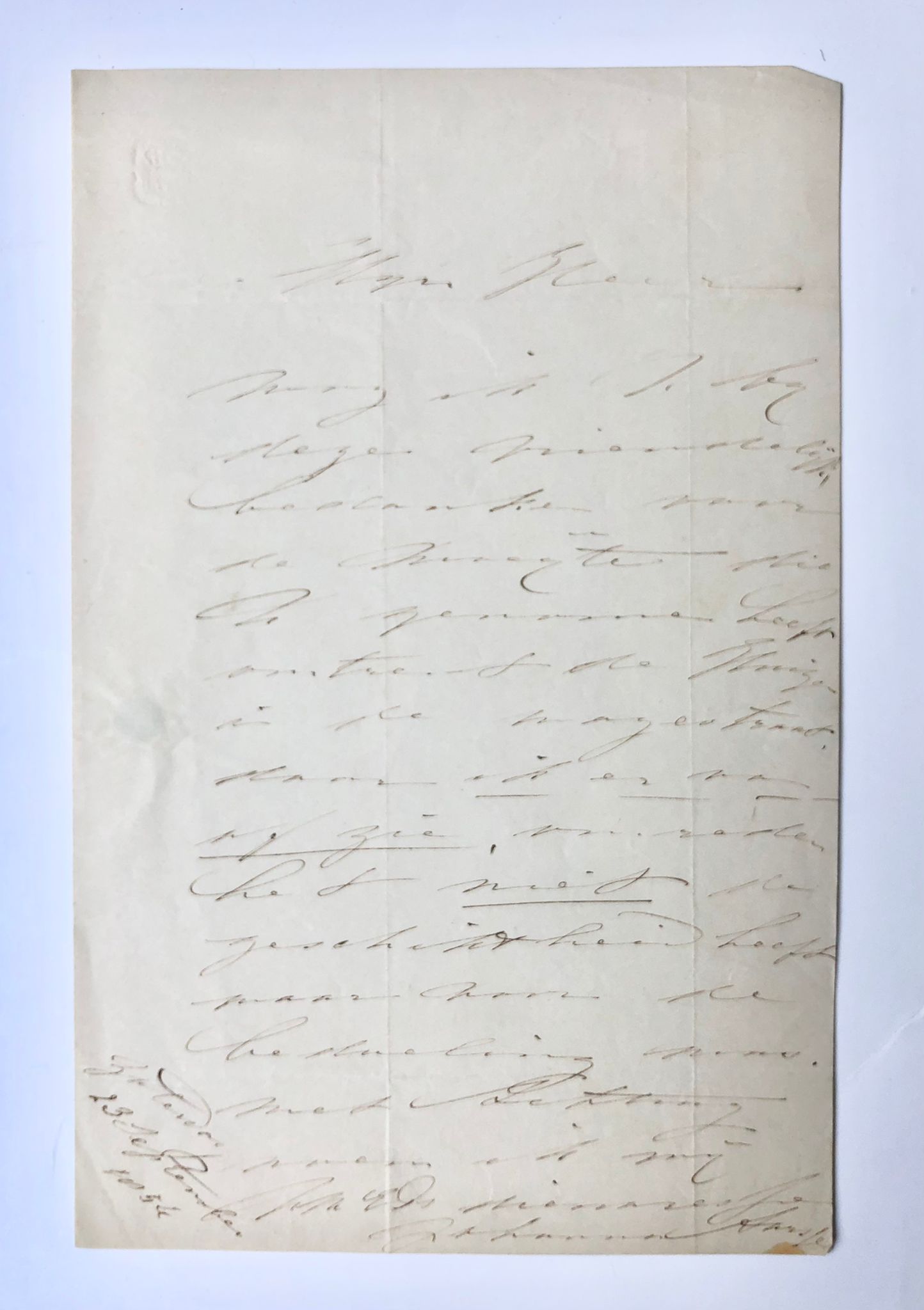  - [Manuscript 1854] Briefje van Johanna Aarssen aan de heer Benier, d.d. Leiden 1854, manuscript, 1 pag.