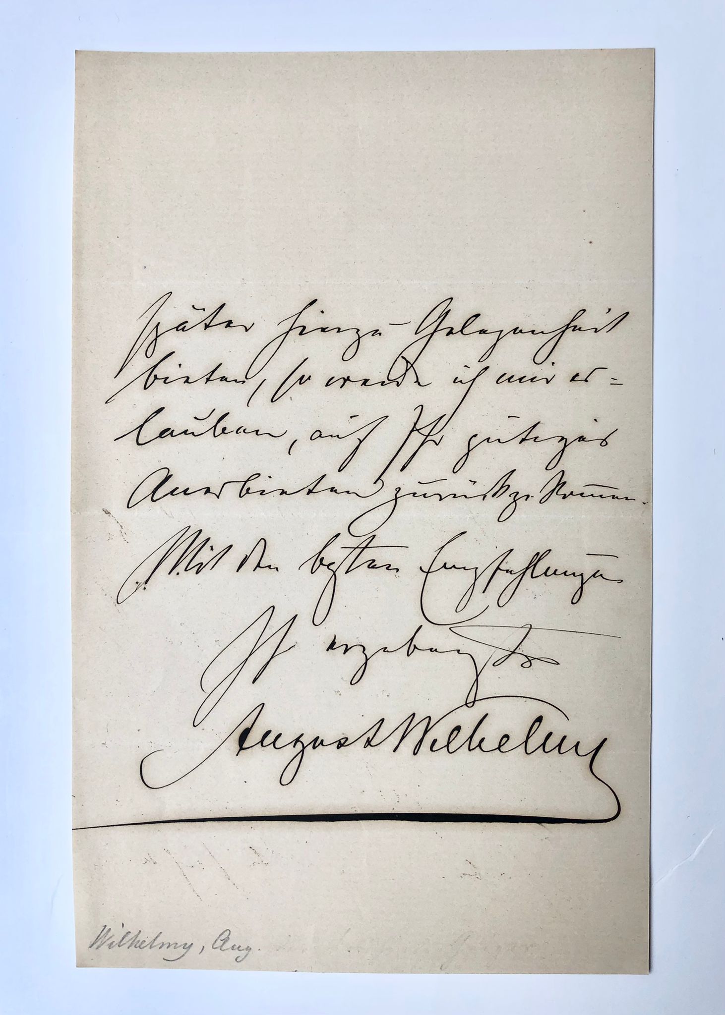 - [Manuscript, music, 1860] Letter of the German violist August Wilhelmy (Wilhelmj), manuscript, ca. 1860, 1 p.