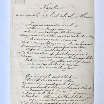 [Manuscript, poetry, 19th century] Poem Napoleon a son neveu Louis, manuscript, 3 pp, send to J.W. Wurfbain.