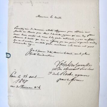 [Manuscript, 1827] Letter of comte de la Roche Aymon, d.d. Paris 1827, manuscript, 1 p.