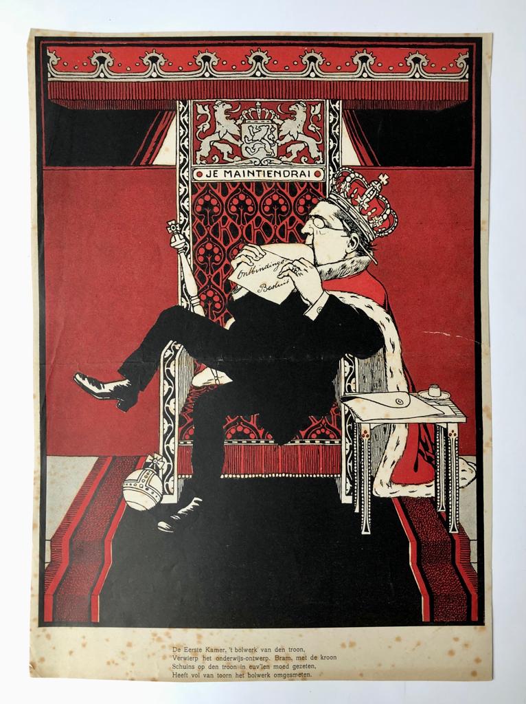 [Original lithograph/lithografie by A. Hahn] Onder Zwart Regime: 12 karikatuur-teekeningen, De Eerste Kamer, 't bolwerk van den troon, (...), Amsterdam, 1905, 1 pp.