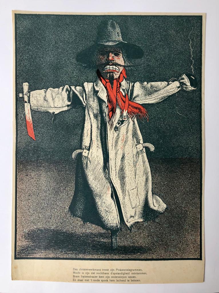 [Original lithograph/lithografie by A. Hahn] Onder Zwart Regime: 12 karikatuur-teekeningen, Des christenwerkmans troost zijn Pinkstertelegrammen (...), Amsterdam, 1905, 1 pp.