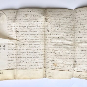 [Charter on parchment, without seal, 1739] Acte van transport voor schepenen van Zoeterwoude, d.d. 10-8-1719 van een speeltuin met huis en erf aan de Hoge Rijndijk omtrent Meerburg. Charter op perkament, zegel verloren. 1739