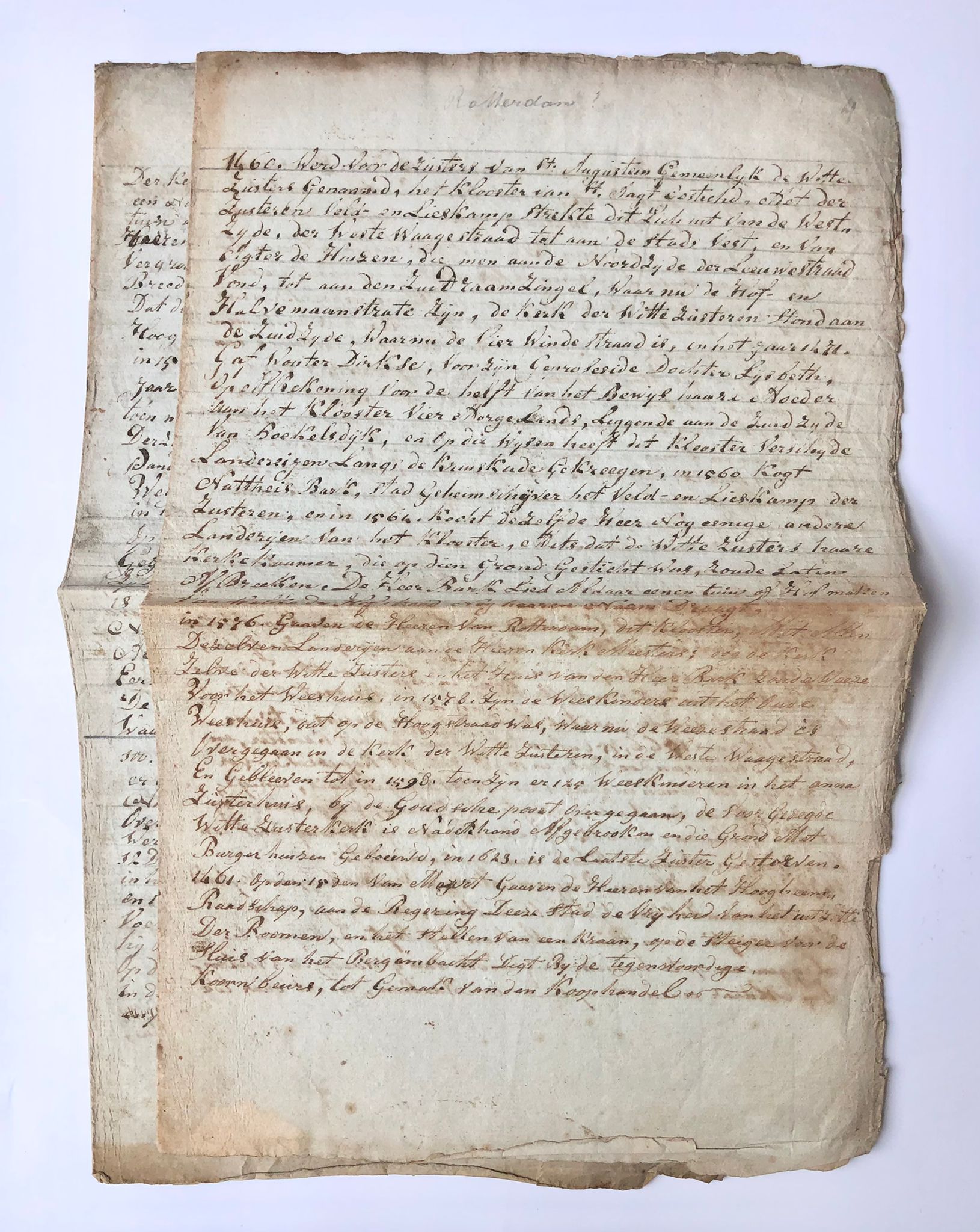  - [Manuscript, 18th century, Rotterdam] 18e eeuwse aantekeningen over kerken te Rotterdam in de 15e eeuw, manuscript, folio, 8 pag.