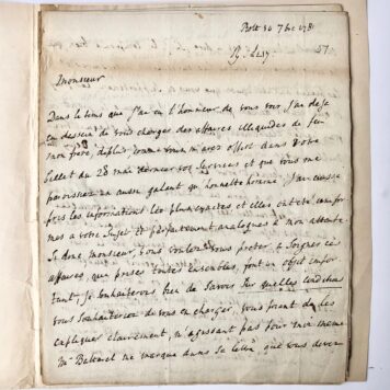 [Manuscripts, letter, French language] 5 letters by heer Van Teylingen in Rotterdam, to lawyer Mansalle in Paris, d.d. 1781-1784, manuscript, 17 pp. French language.