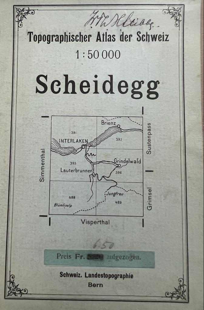 [Switserland, Schweiz, 1923] Topographischer Atlas der Schweiz, 1:50000, Scheidegg, Schweiz. Landestopographie, Bern, Kaart, 93 x 78 cm.