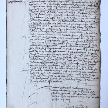 [Manuscript 1640] Manuscript of Maximiliaan and Maria, d.d. Gent, augustus 1477 with regard to the city Delft. Copy d.d. 29-3-1640. Manuscript, folio, 1 p.