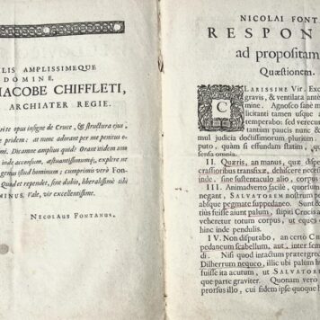 [Occultism, crucifying humans, hanging, 1643] Responsum ad propositam sibi quaestionem an manus clavis transfixae pares ferendo corpus inde pendulum. Amsterdam, P. Matthijsz, 1643, 16 pp.