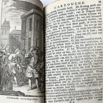 [Criminality, banditry 1735] 't Leven van den weereldberuchten kapitein der moordenaren Louis Dominique de Cartouche, behelsende een verhaal van deezelfs afkomst, opvoeding, ongehoorde gaauwdieveryen, gevangenneming, verwonderens waardige uitbreking der gevankenis, zeldsame verdediging en daar op gevolgde bekering en executie binnen de stad van Parijs. Uit het Fransch vertaalt, 4e- druk, Amsterdam, Johannes de Ruiter en zyn te bekomen by Geertrui de Ruiter, 1735, (6)+116 pp.