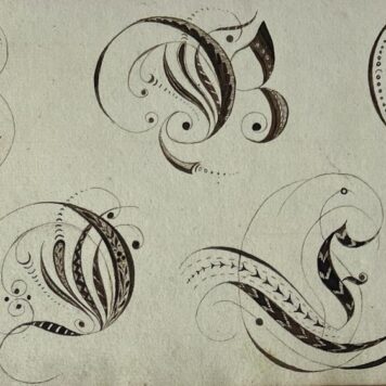 [Calligraphy, 1817] '' Monster letters van Anna Stollee 1817. Titel van oblong cahier met 16 pagina's met getekende letters en ornamenten.