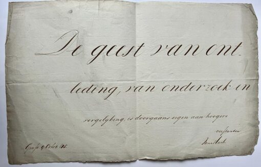 [Calligraphy 1845] Gecalligrafeerd blad, gesigneerd Graft 1845, van Marle (schoolmeester?), 1 p.