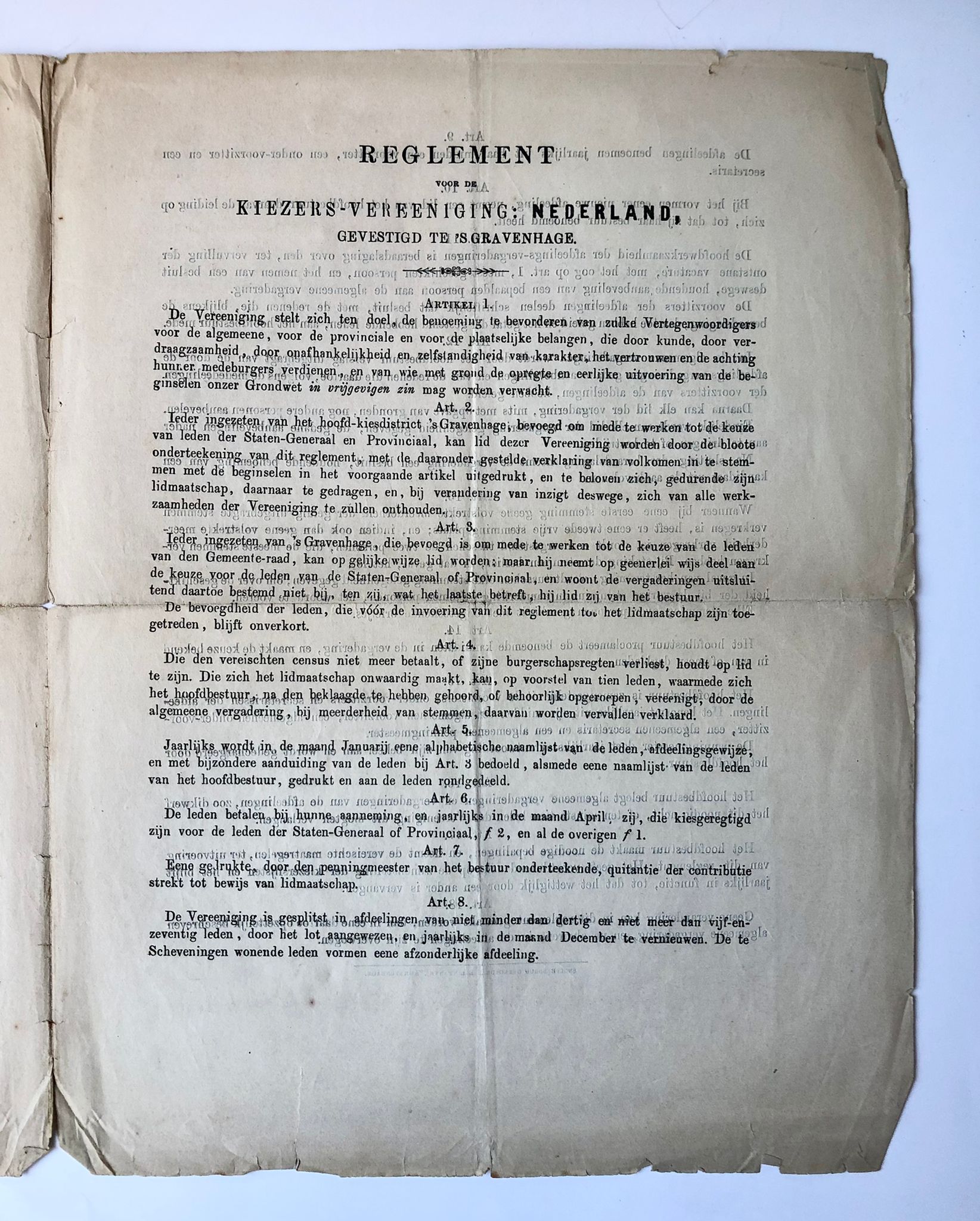 [Political elections, The Hague, Kiesvereniging Nederlands, 1861] Brochure 'Aan de kiezers te 's-Gravenhage'. 4°, 4 pp. Printed publication, 1861.