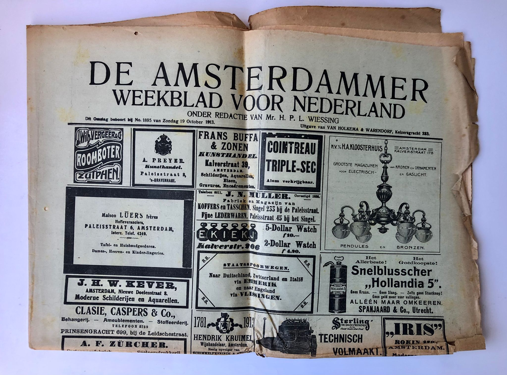 [Magazine Amsterdam 1913] De Amsterdammer. Weekblad voor Nederland, red. H.P.L. Wiessing. Afl. 19-10-1913. O.a. over 70e verjaardag Victor de Stuers, geillustreerd.