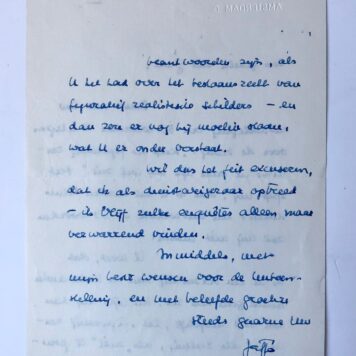 [Manuscript, letter, ca 1950] Letter from H.L.C. Jaffe, d.d. Amsterdam [ca. 1950], to Mr. Grote. Manuscript, 2 pp. About figurative realism.